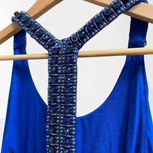 NEW Sky Dionicia Embellished Beaded Halter Top Lined Boho Glam Blue XS